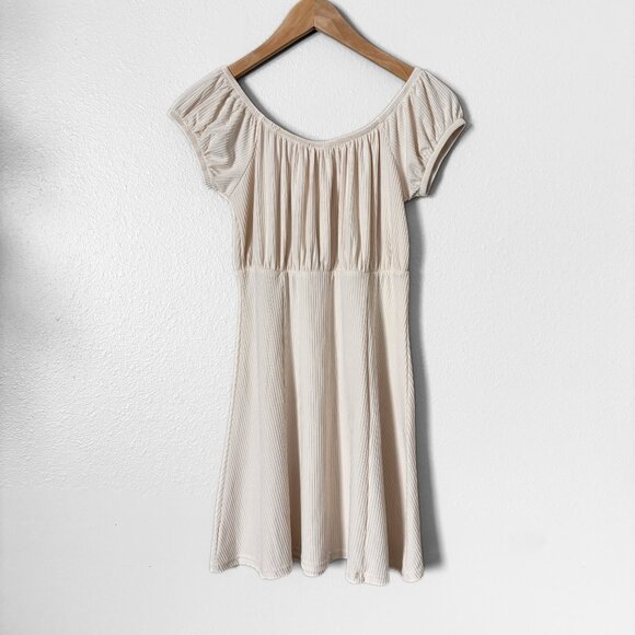Mi Ami Ribbed Mini Dress Beige Cream Womens Small Boho Cottagecore Babydoll 90s - Picture 13 of 13